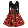 Women's Casual Fashion V Neck Christmas Printed Vintage Dress