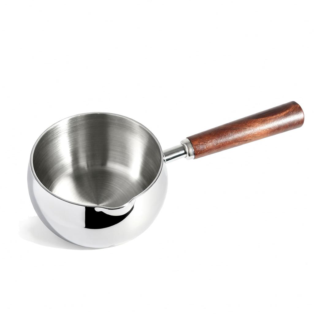 IMEEA Milk Pan, Small Saucepan, Induction Cooktop Compatible, SUS304 Stainless Steel, 500ml, Single Handle, Wooden Handle, Ideal for Small Servings,