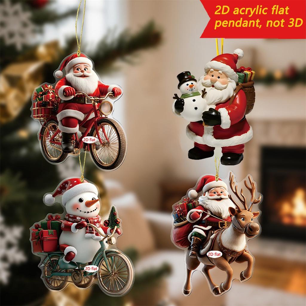 Christmas Tree Pendant Acrylic 2D Cartoon Santa Claus Snowman Festive Hanging Ornaments For Christmas Tree Decor Cute Cartoon