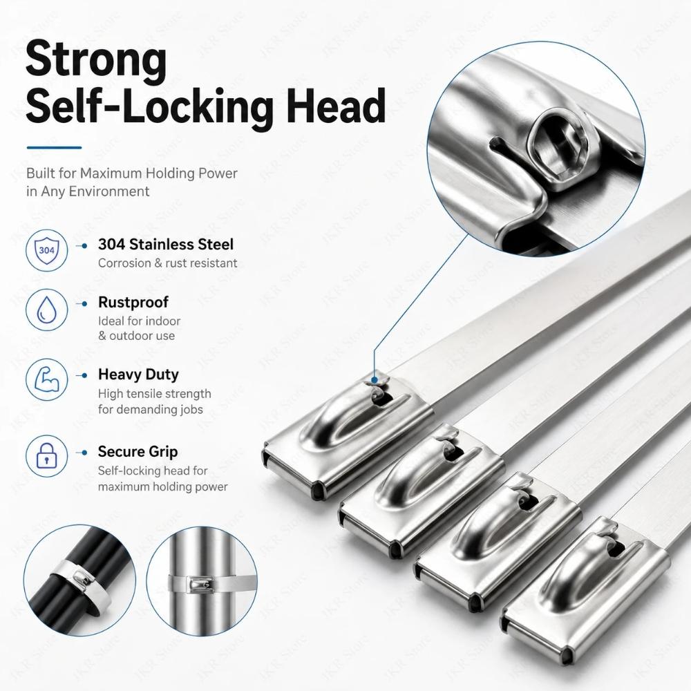 Anti-rust Stainless Steel Cable Zip Ties 20/50Pcs Durable Heavy Duty Strap For Outdoor Auto Machine Wire Arrangement