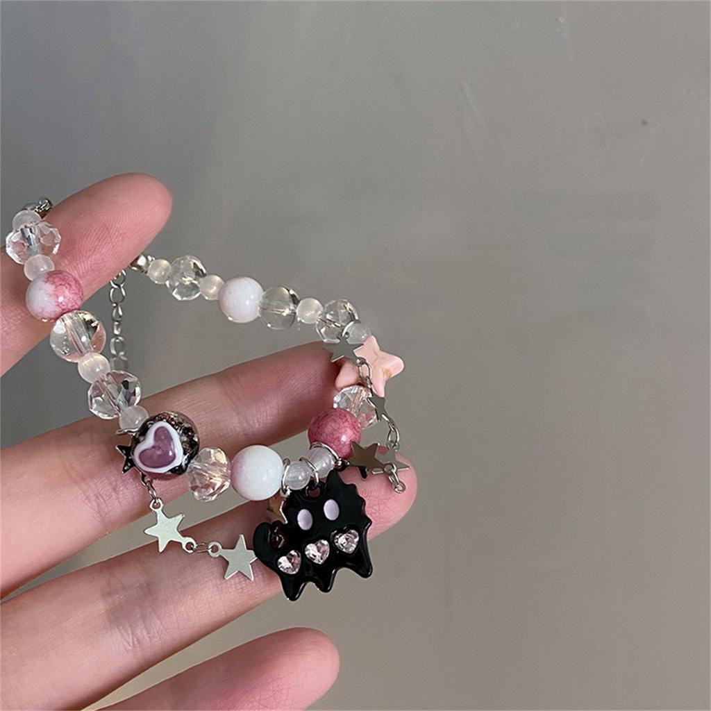 Harajuku Resin Imitation Pearl Star Beaded Bracelets For Women Vintage Aesthetic Charm Double Layer Star Chain Bracelet Jewelry