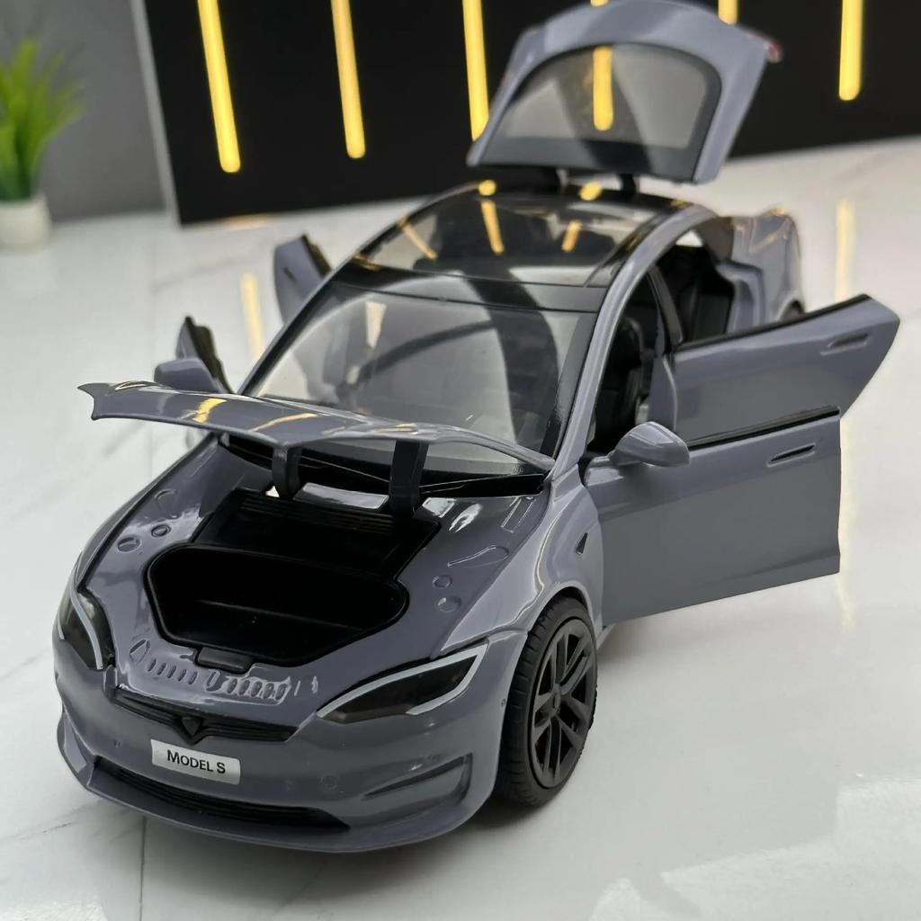 Mghxj4 1:24 Tesla Model S Miniatur Simulation Legierung Metall Druckguss Modellauto Sound & Licht Auto Spielzeug für Kinder Geschenke für Freund C270