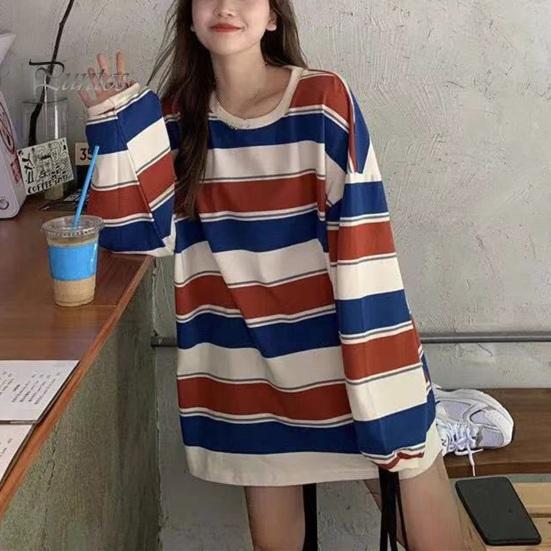 Belly-hiding Women Top Striped Thin Pullover Sweatshirt Soft Stretchy And Stylish Flattering Loose Fit Women's for Maximum Comfort