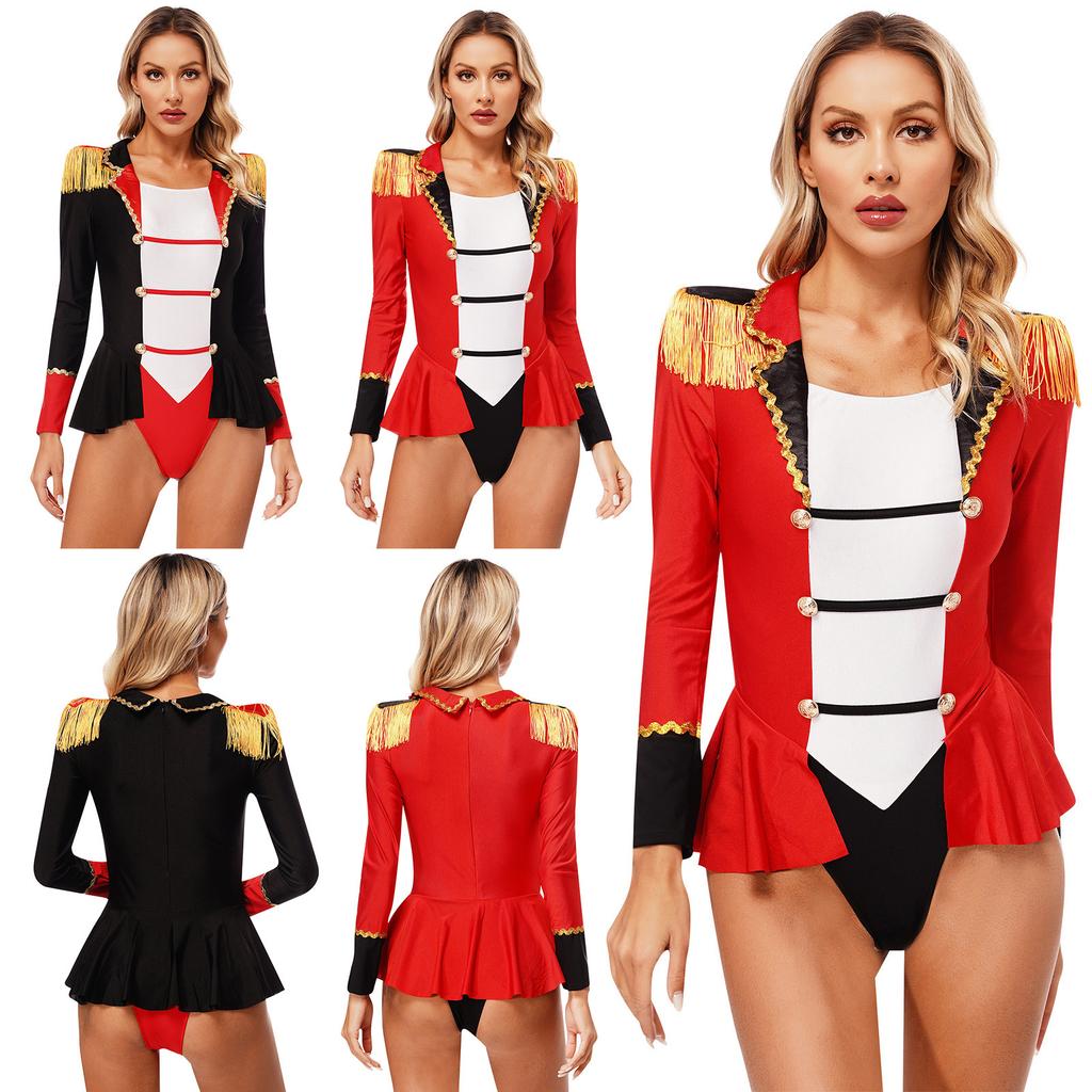 Womens Circus Ringmaster Role Play Long Sleeve Jumpsuit Bodysuit Costume