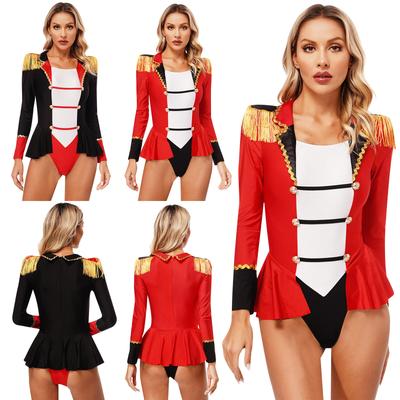 Dámsky Ringmaster Body Oblek Cirkusový Kostým na Hranie Rolí Dlhý Rukáv Color Block Patchworkový Dizajn Sukňový Kombinéza