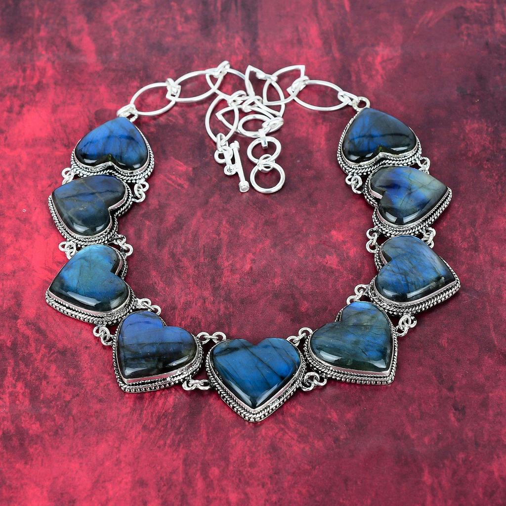 Labradorite 925 Solid Sterling Silver Necklace with Adjustable Chain, Handmade Gemstone Jewelry Necklace For Memorial Day