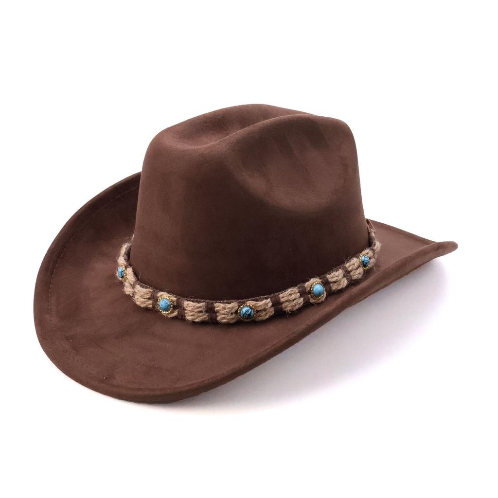 European and American new western cowboy hat ethnic style accessories hat solid color suede one-word cowboy hat