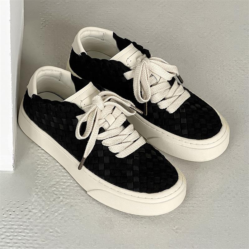 

Woven breathable board shoes summer new solid color canvas shoes thick sole heightening couple shoes casual shoes 39 чёрный