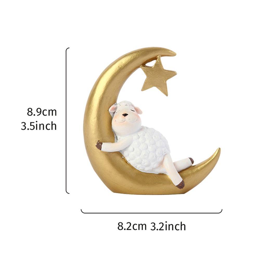 White Sheep Moon Shaped Ramadan Decoration Cartoon Resin Desktop Ornament Gift Mini Ramadan Blessing Souvenir Home Decor