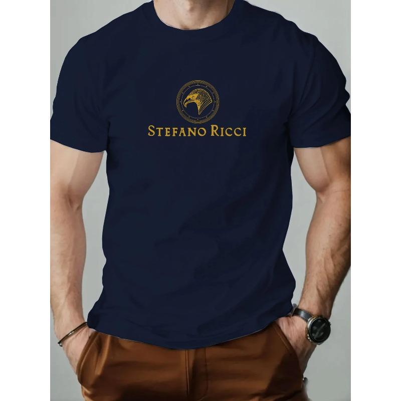 Loose Crew Neck Short Sleeve Fashion Printed Top Casual T-Shirts Mens XXXL темно-синий 1450₽