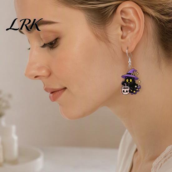 Dark Style Halloween Accessories 1 Pair 2D Acrylic Earrings for Women, Spooky Pumpkin Skull Graphic Black Cat Dangle Drop Earrings, Holiday