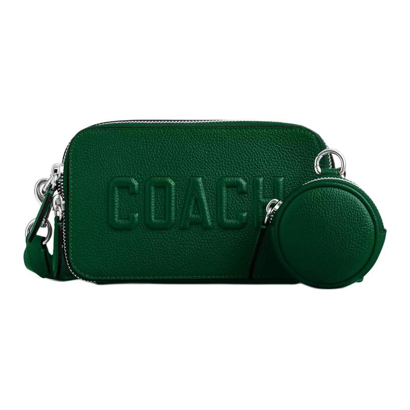 

COACH Charter 19 Logo Zip Closure Polished Pebbled Leather Crossbody Shoulder Bag Small Men s Ivy коричневий