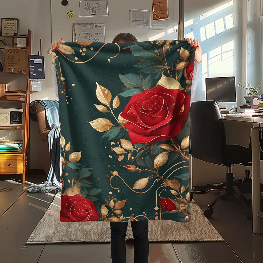 

Red and White Roses Print Flannel Blanket, High quality Comfortable for All Seasons, Home Decor, Warmth and Comfort, Perfect for Christmas Gifts 80cm x 120cm