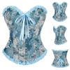 Vintage Floral Brocade Corset Top for Women, Elegant Strapless Bustier with Lace Trim and Ribbon Bow, Blue S-XXL