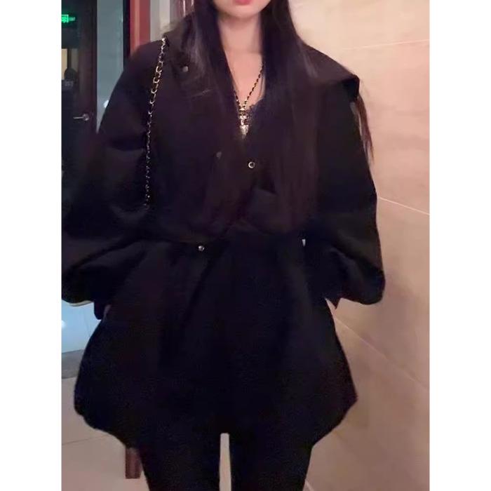 New Year Red Women s High-End Hooded Wool Coat - Winter Petite Medium-Long Style L