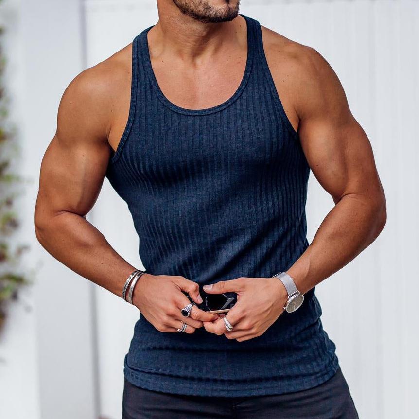 Męski Dzianinowy Jednolity Kolor Fitness, Sportowy, Wyszczuplający, Domowy Wszechstronny Rekreacyjny Top Tank