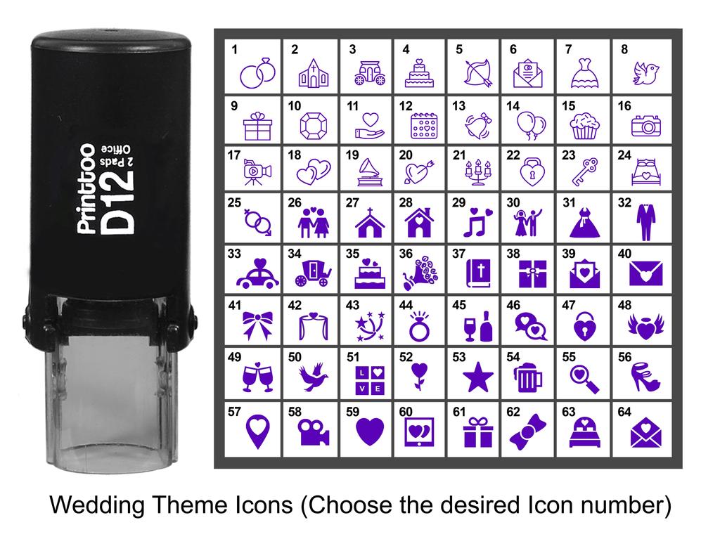 Printtoo Wedding Theme Icons Round Rubber Stamp Self Inking Stamper 12 mm