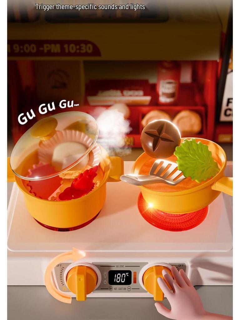 Kid's Interactive Mini Kitchen Set with Sound, Light, and Color-Changing BBQ and Seafood Grill Toys