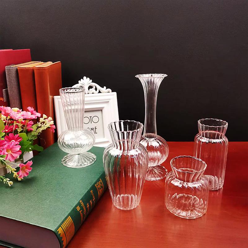 

Nordic Style Transparent Striped Glass Vase for Home Decor