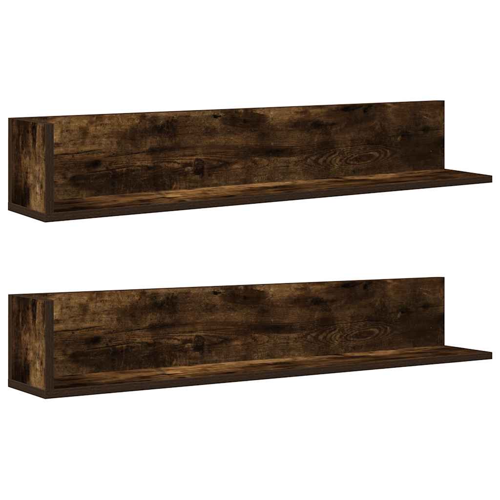 Wall Shelves 2 Pcs Smoked Oak 100 X 16.5 X 16.5 Cm Engineered Wood