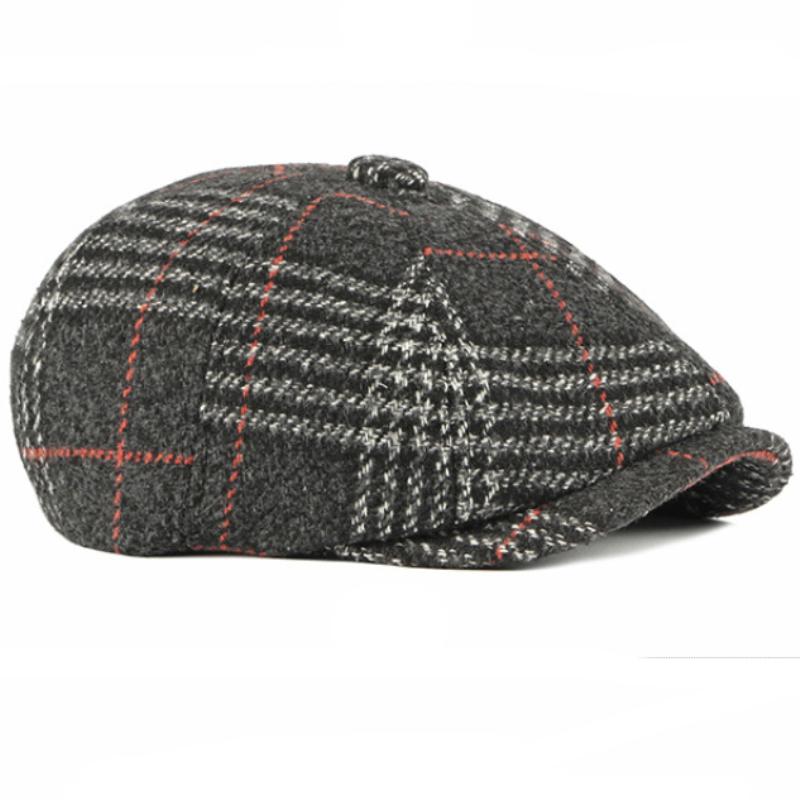 Ht2700 Autumn Winter Wool Hat Flat Cap Retro Plaid Men Women Octagonal Cap Plaid Artist Painter Hat Men Women Beret Cap