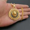 Hiphop Rock Lion Head Pendant With Chain Male Gold Color Stainless Steel Round Necklaces Pendant For Men Fashion Jewelry