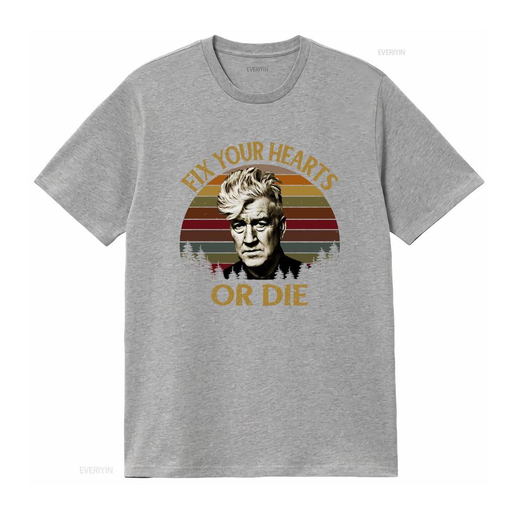 Retro David Lynch Fix Your Hearts Or Die Vintage T Shirt for Twin Peaks Fans vintage Washed homme Breathable