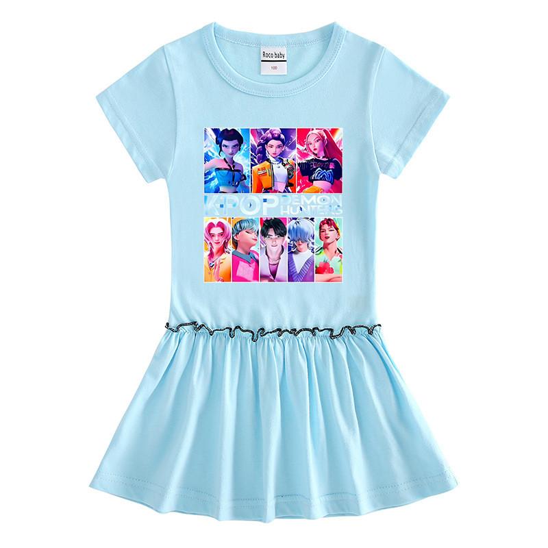 Girls Kpop Rumi Mira Zoey Hunters Print Raglan Sleeves Ruffle Dress