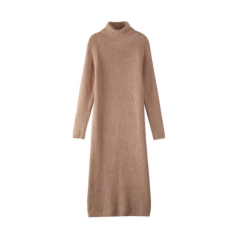 Vielseitiger knielanger verdickter Pulloverrock Damen Herbst und Winter Innenrollkragen gestricktes Unterhemd lockeres langes Kleid