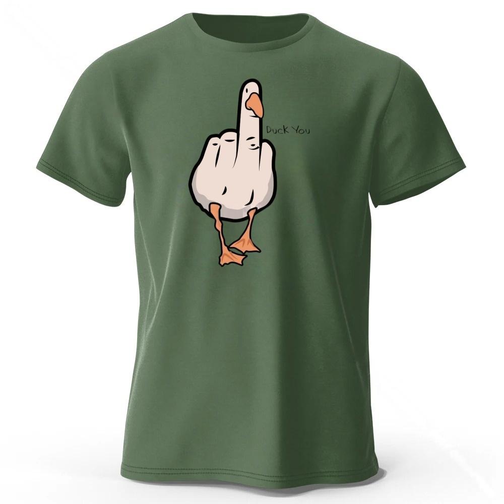 Men's Funny Middle Finger Duck Latest Pure Cotton Sports Short Sleeved Running Fitness Plus Size Loose T-shirt Street Daily Top