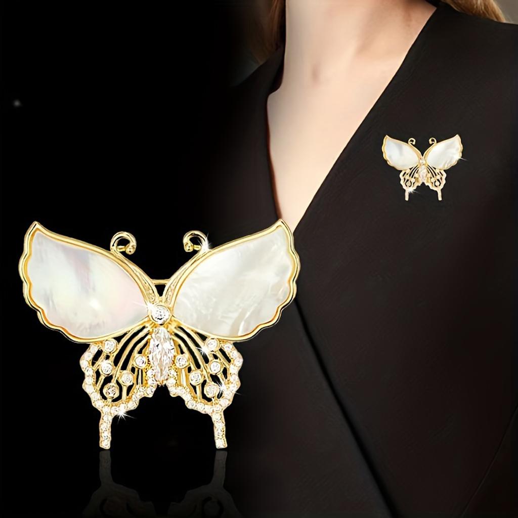 Vintage Style Butterfly Brooch Pin Elegant Design with Rhinestones and Pearl Inlay for Women Accessories Fashion Jewelry
