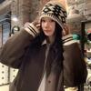 Women's Autumn Color-Block Patchwork Lapel Baseball Jacket In Maillard Style - Trendy Loose Fit