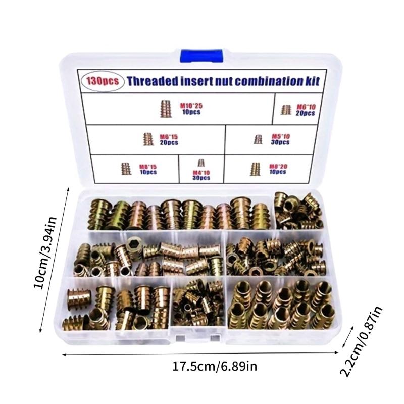 Pack of 130 Mixed Size Internal External Thread Furniture Nuts for Home Assembly and Repair in Storage Box