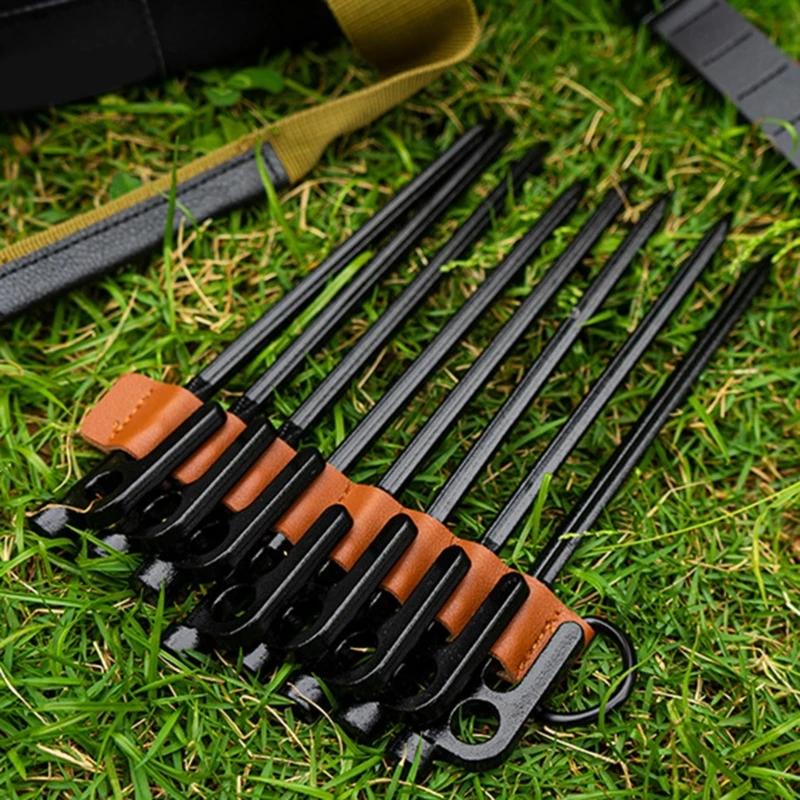 8-Hole Ground Nails Storage Chain Pu Leather Portable Tent Stakes Storage Bag Outdoor Camping Tent Pegs Organizer Bag