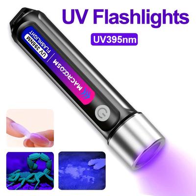 395nm UV LED Flashlight, USB Charging Black Light, Multi-use Detector for Urine, Scorpion, Resin, Nail, Camping & Fishing