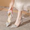 Silver high heels fairy 2025 new crystal wedding shoes bride shoes new French stiletto not tired feet single shoes