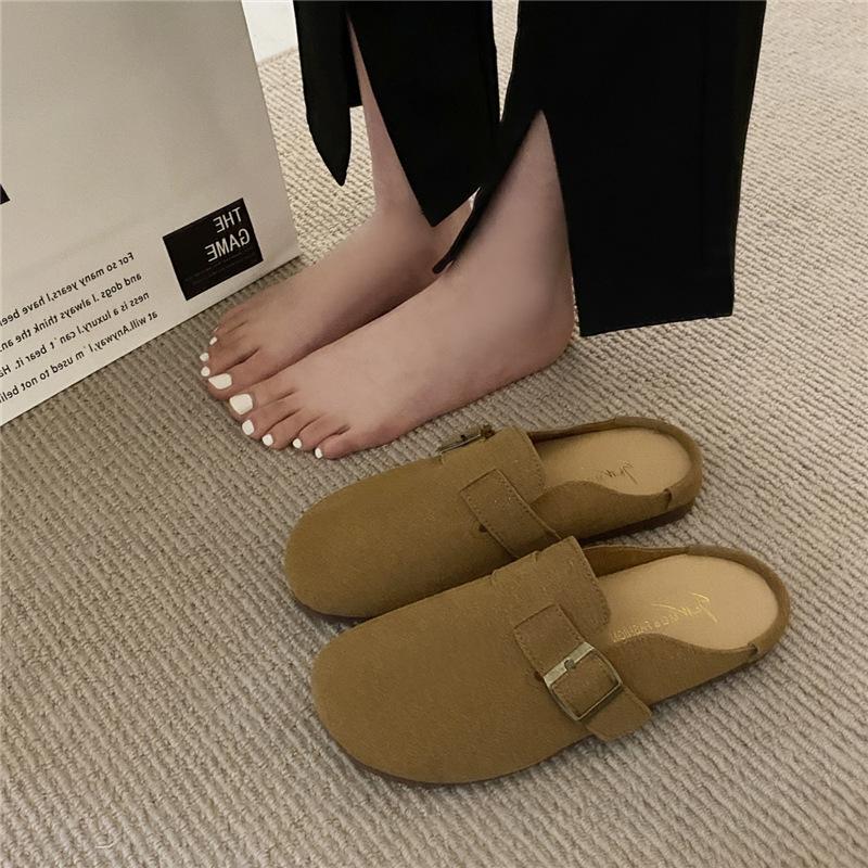 Baotou Half Slippers Women's Outer Wear 2025 New Summer Retro Versatile Flat Bottom Non-slip Lazy Muller Cool Slippers