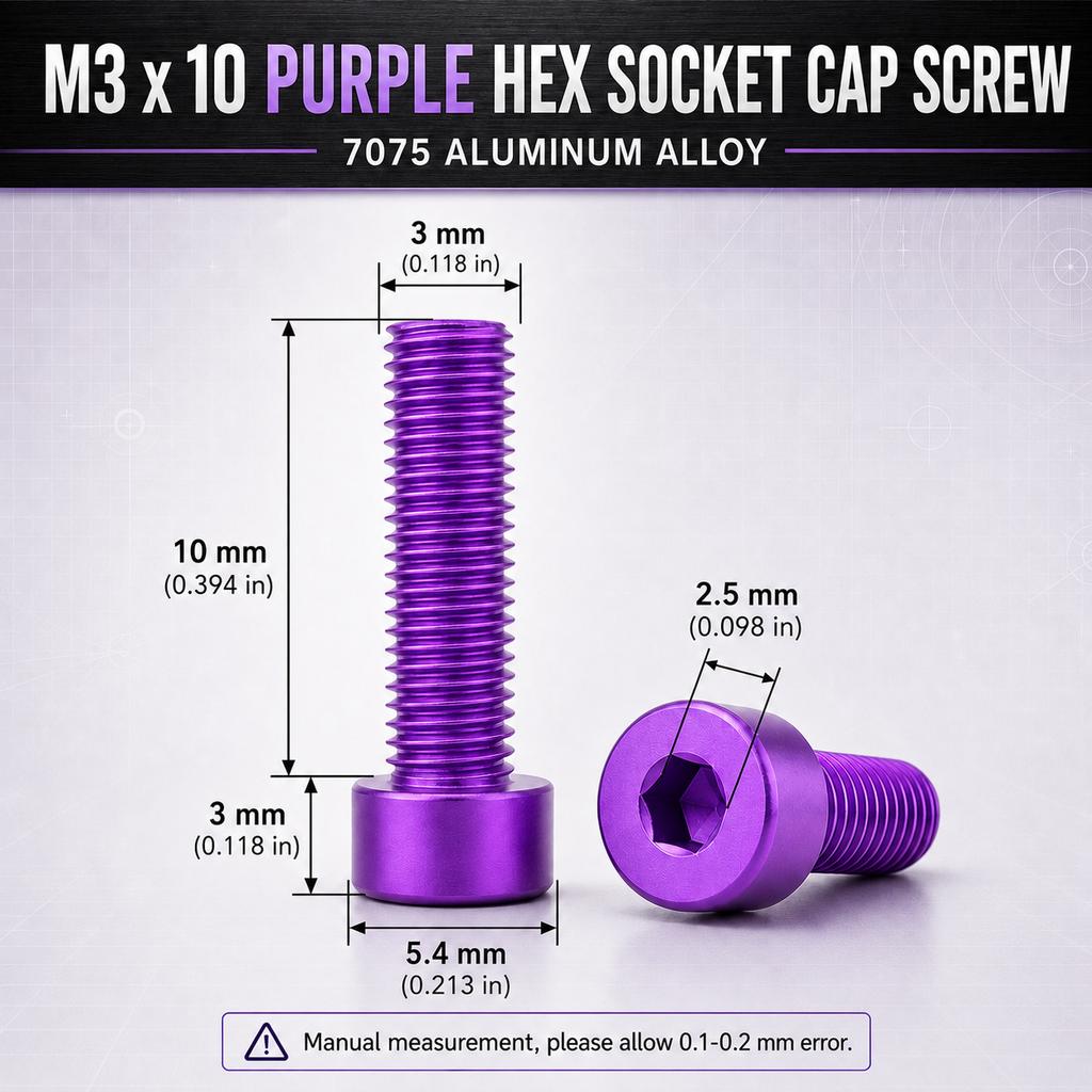 5Pcs M3 X 10mm Allen Socket Cap Screws, 7075 Alloy Hex Drive Bolts for Electronics, Bicycles and DIY,Vibrant Colors