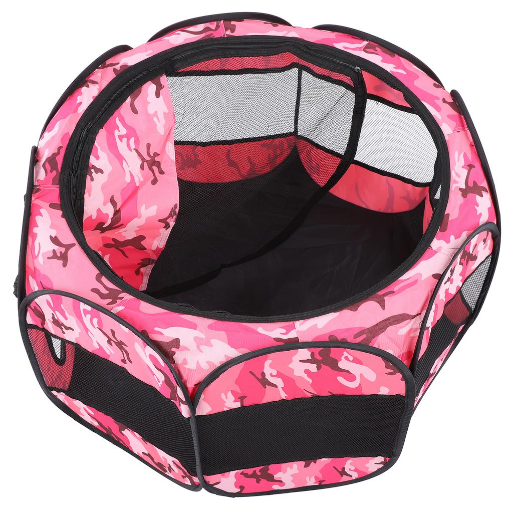 Foldable Pet Playpen Mesh Open Air Exercise Pen Tent House Playground for Dogs and CatsXBD95 Pink