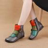 Johnature Ethnic Style Flower Mixed Colors Genuine Leather Women's Versatile Boots Warm Cotton Shoes