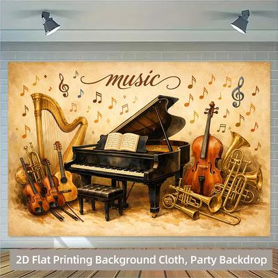 2D Vintage Musical Instruments Backdrop Piano Violin Photography Background
