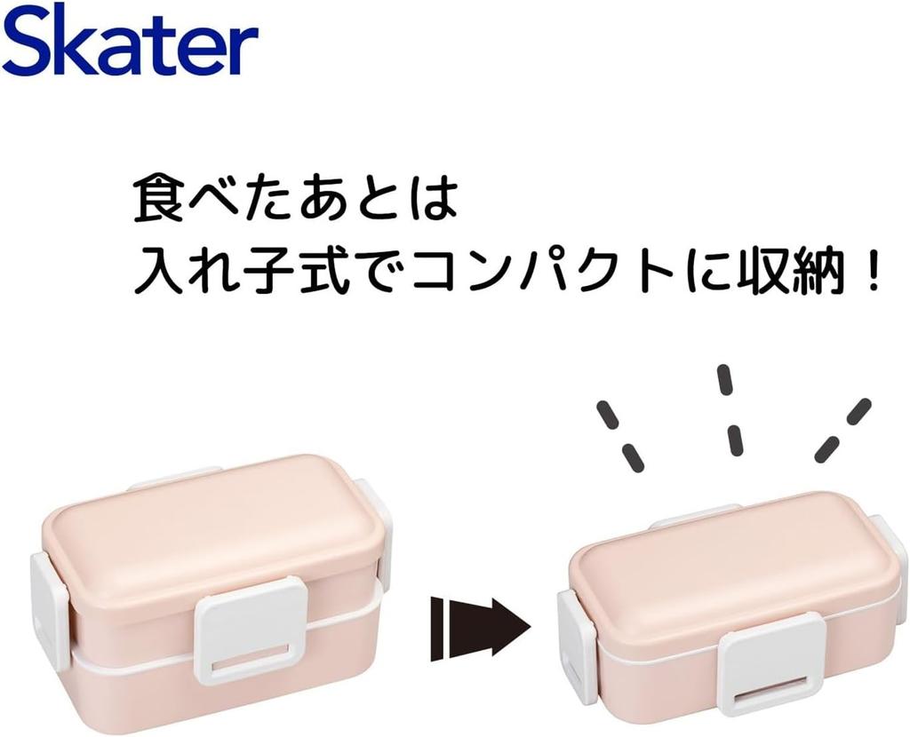 Skater Bento Hergestellt für mit einer weichen, spülmaschinen- und mikrowellengeeigneten, dunklen Box, 2-stöckig, 600ml, Japan, Damen, kuppelförmiger Deckel, Sicher, Rosa, PFLW4AG-A