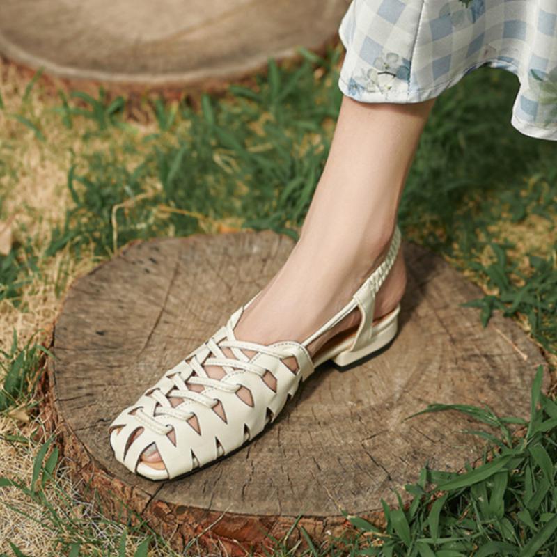 Fashion 2025 New Summer Solid Color Hollow Sandals Simple Versatile Low Heels Women Shoes Breathable Comfortable Round Toe Women Sandals