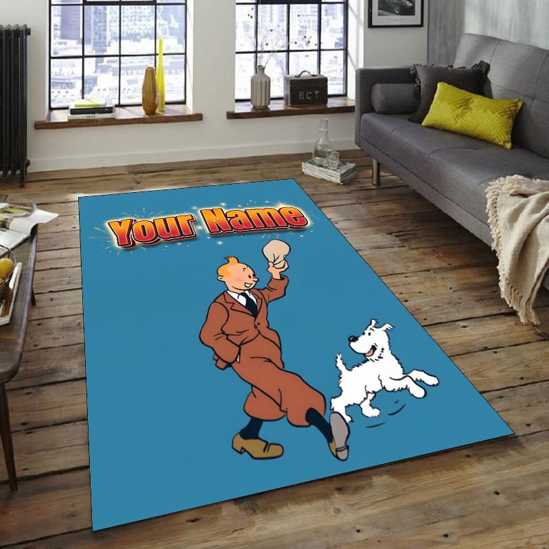 The Adventures of Tintins Design Area Rug Personalized Name- Non-Slip, Soft & Cozy Floor Mat for Living Room, Office - Indoor/Outdoor Carpet