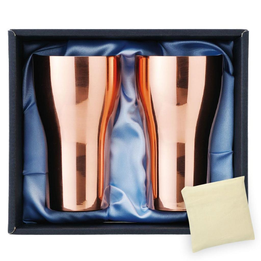 Sake Cup Pure Made in Japan J-kitchens-SimpleBag Set, Copper, 2-Piece Set, 440ml,