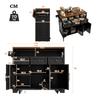 Modern Kitchen Island (118×43-70×98cm) with Wood Grain, Cart with Wheels, Multifunctional Storage, Removable Dividers, Towel Holder, Black