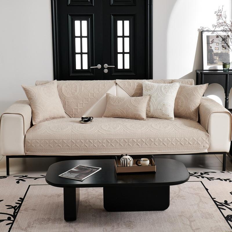 EIFLOY Embroidery Cotton Sofa Cover 3 Seater Protector Luxury Quilted Couch Slipcover Anti Slip for Living Room Soft All-season