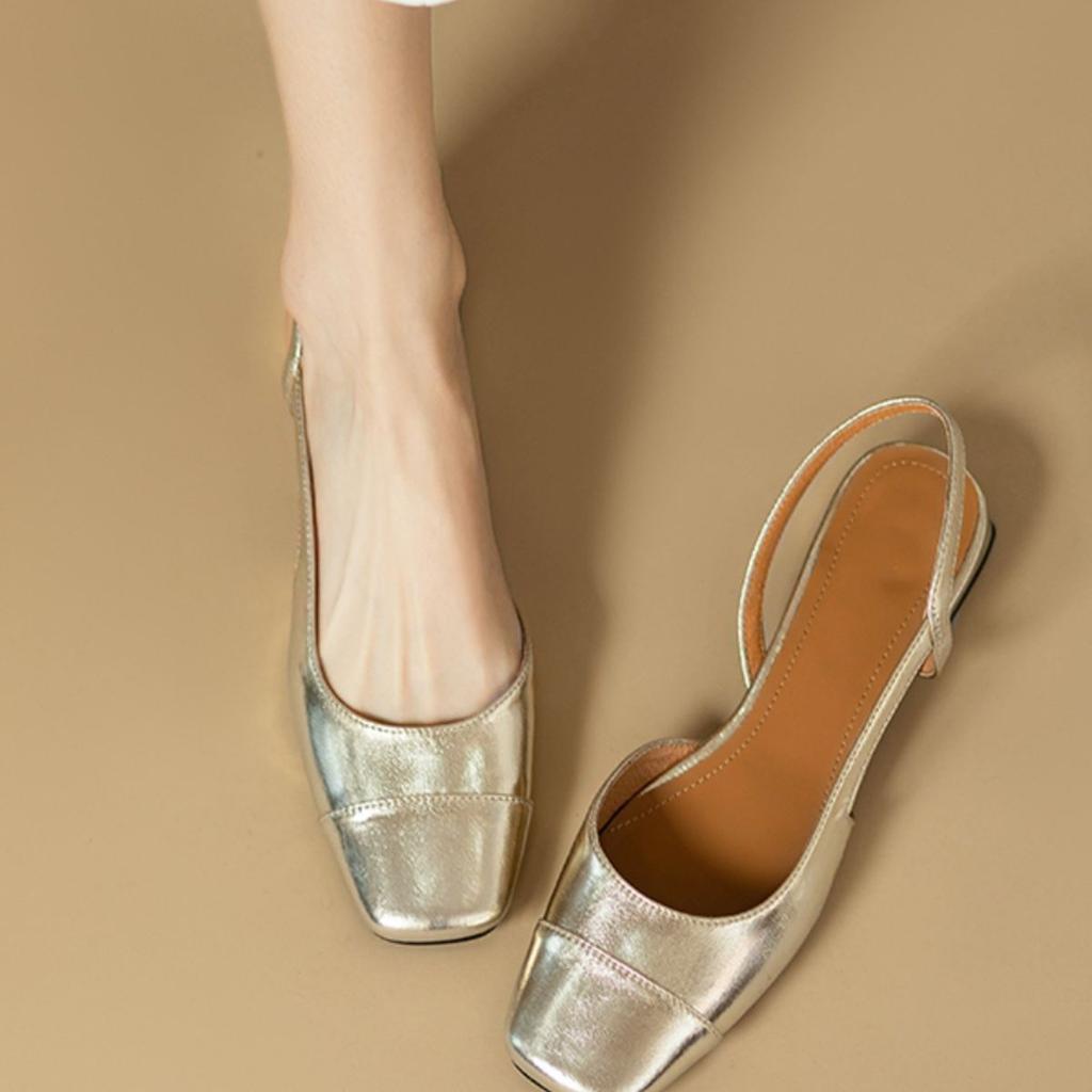 French 2025 summer temperament Internet celebrity silver super thin square head empty single shoes low heel bag head wear sandals women