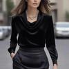 Autumn Fashion Elegant Chic Solid Color Simple Stand Collar Long Sleeve Shirt Women