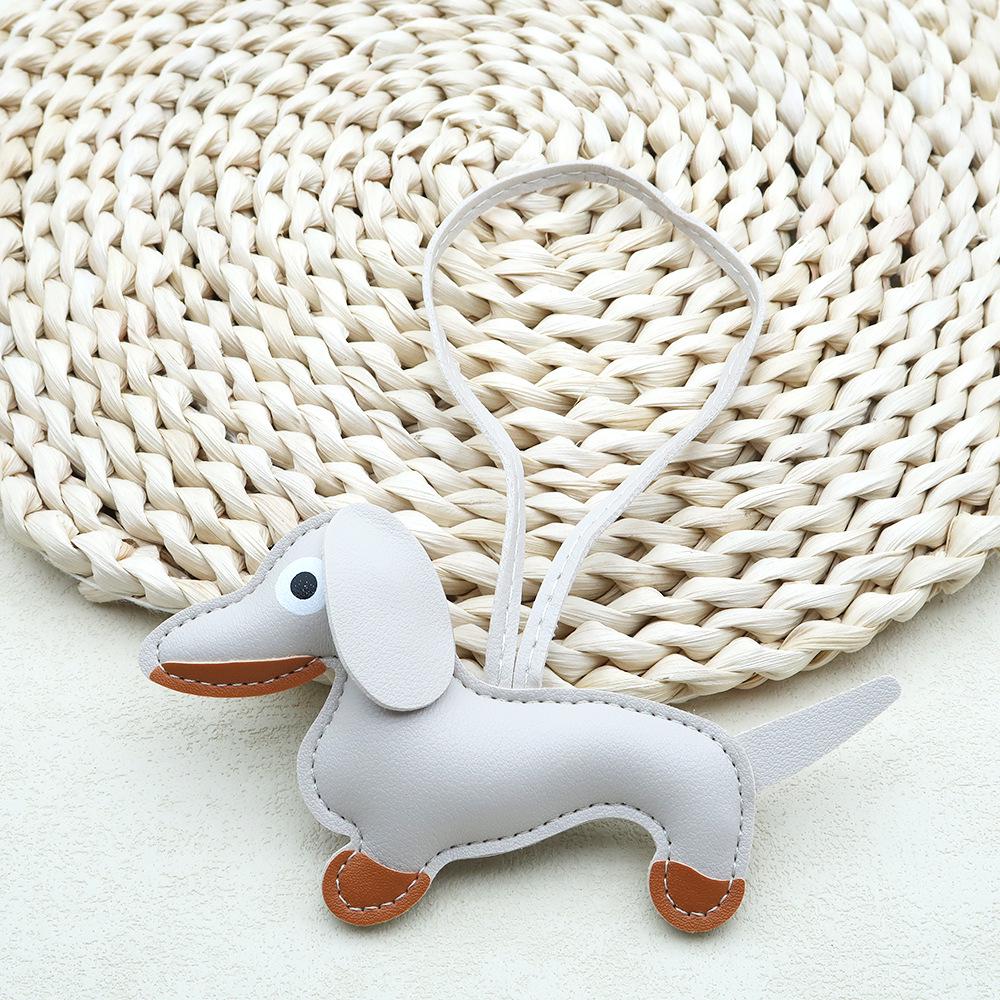 In-Stock Dachshund Cartoon Pendant Leather Dog Bag Charm Phone Case Accessory Creative Car Charm